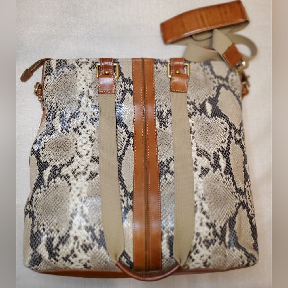 Brahmin Python Brown Extra Large Travel Business Tote Double Handle Long Strap